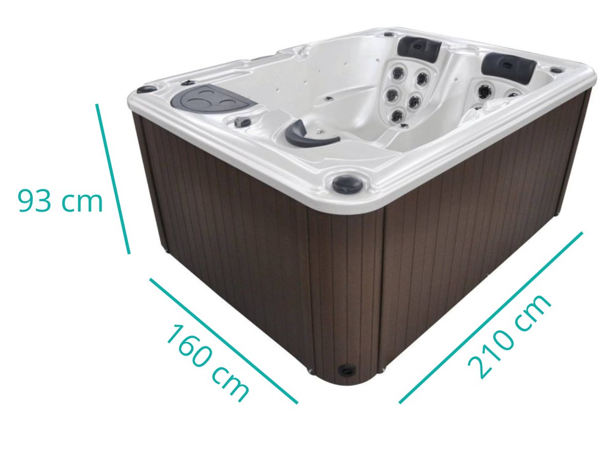 Dimensions du spa Oasis 3 places : 210 × 160 × 93 cm