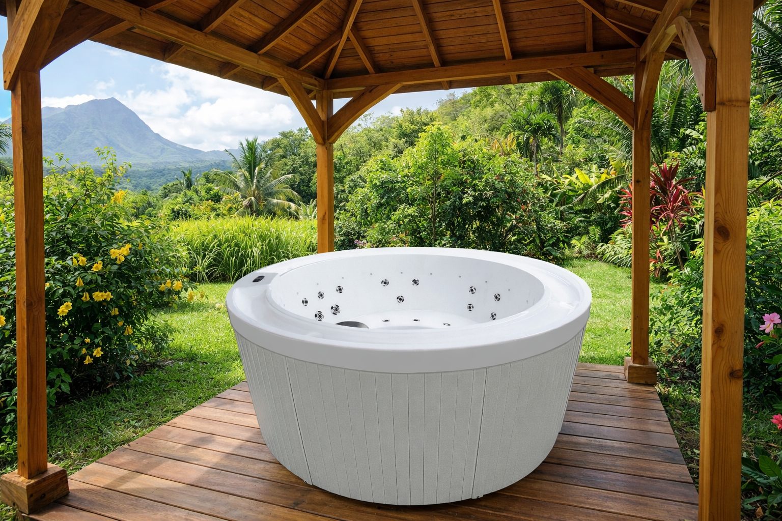 Spa rond Aube 4 places sous un kiosque, visuel d'ambiance non contractuel