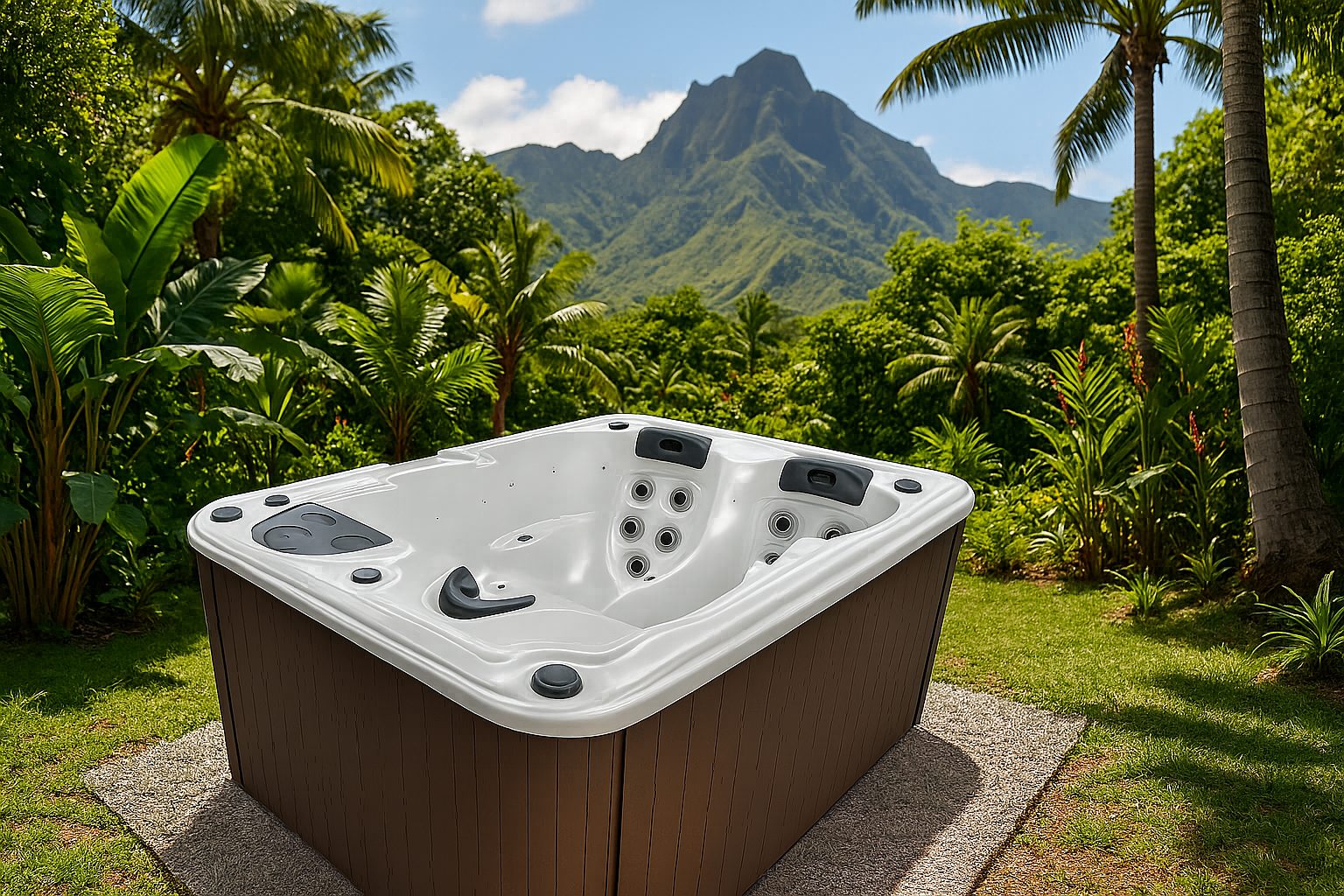 Spa Oasis 3 places face aux montagnes de La Réunion, visuel d'ambiance non contractuel
