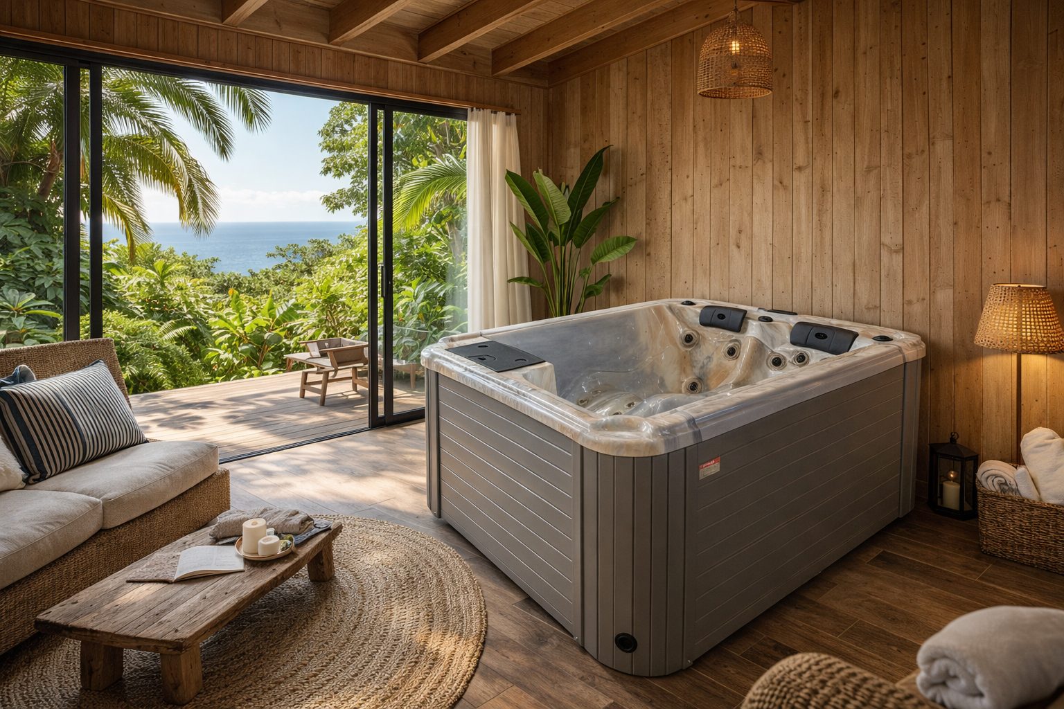 Spa Terraza 2 places installé en intérieur, visuel d'ambiance non contractuel